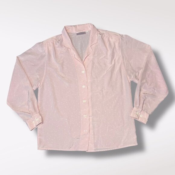 Vintage Decouvé Long Sleeve Button Down Shirt Pink Polka Dot Size 8 - Picture 8 of 10